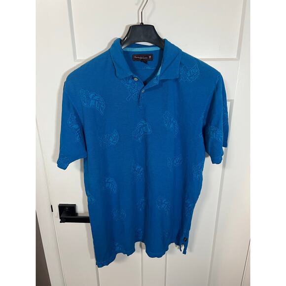 Tommy Bahama Polo Mens Size M Medium Blue Tropical Leaves Short Sleeve Cotton - Picture 3 of 9